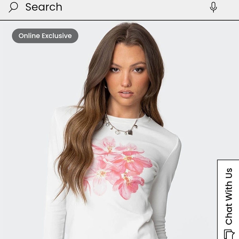 Edikted White Long Sleeve Top with Pink Floral Design